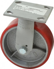 Fairbanks - 6" Diam x 2" Wide x 7-1/4" OAH Top Plate Mount Rigid Caster - Polyurethane, 1,000 Lb Capacity, Roller Bearing, 4 x 4-1/2" Plate - Exact Tooling