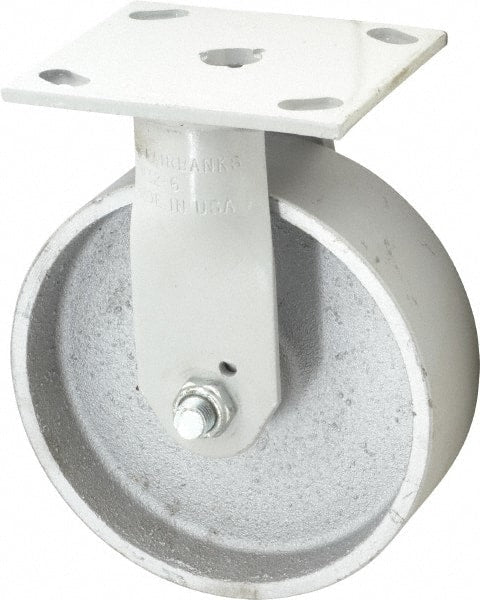 Fairbanks - 6" Diam x 2" Wide x 7-1/4" OAH Top Plate Mount Rigid Caster - Semi-Steel, 1,200 Lb Capacity, Plain Bearing, 4 x 4-1/2" Plate - Exact Tooling