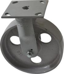 Fairbanks - 8" Diam x 2" Wide x 9-1/2" OAH Top Plate Mount Rigid Caster - Semi-Steel, 1,200 Lb Capacity, Roller Bearing, 4 x 4-1/2" Plate - Exact Tooling