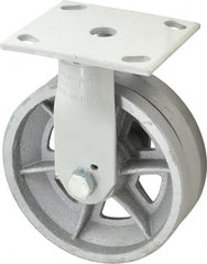 Fairbanks - 6" Diam x 2" Wide, V Groove Metal Rigid Caster - 1,200 Lb Capacity, Top Plate Mount, 4" x 4-1/2" Plate, Roller Bearing - Exact Tooling