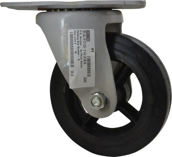 Fairbanks - 8" Diam x 2" Wide x 9-3/4" OAH Top Plate Mount Swivel Caster - Rubber, 1,000 Lb Capacity, Roller Bearing, 5-1/2 x 8-1/4" Plate - Exact Tooling