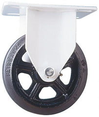 Fairbanks - 8" Diam x 2-1/2" Wide x 9-3/4" OAH Top Plate Mount Rigid Caster - Rubber, 1,300 Lb Capacity, Roller Bearing, 5-1/2 x 8-1/4" Plate - Exact Tooling