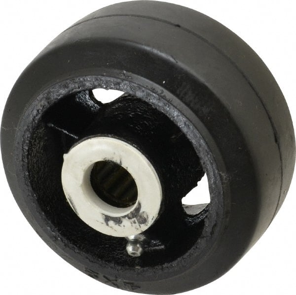 Fairbanks - 4 Inch Diameter x 2 Inch Wide, Rubber Caster Wheel - 300 Lb. Capacity, 2-3/16 Inch Hub Length, 3/4 Inch Axle Diameter, Roller Bearing - Exact Tooling