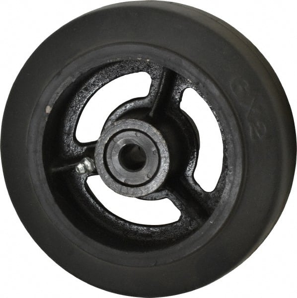 Fairbanks - 6 Inch Diameter x 2 Inch Wide, Rubber Caster Wheel - 410 Lb. Capacity, 2-3/16 Inch Hub Length, 1/2 Inch Axle Diameter, Delrin Bearing - Exact Tooling