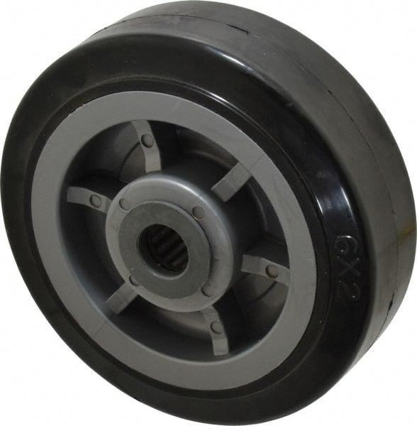 Fairbanks - 6 Inch Diameter x 2 Inch Wide, Rubber Caster Wheel - 500 Lb. Capacity, 2-3/16 Inch Hub Length, 3/4 Inch Axle Diameter, Roller Bearing - Exact Tooling