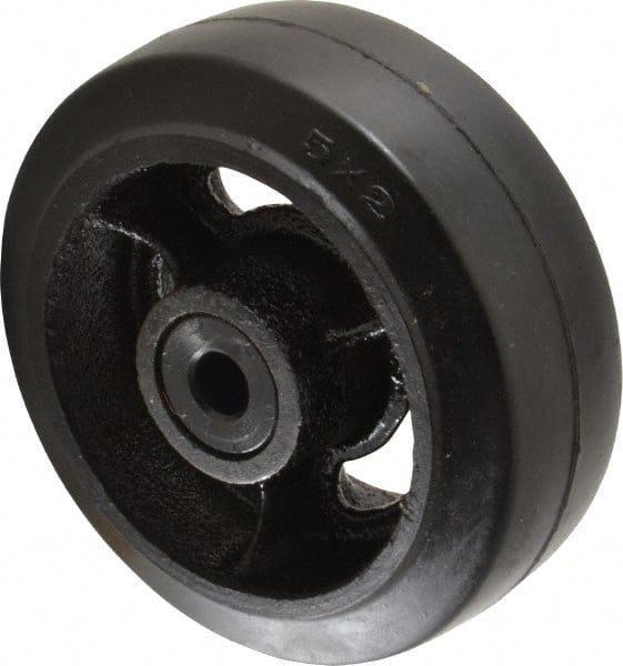 Fairbanks - 5 Inch Diameter x 2 Inch Wide, Rubber Caster Wheel - 675 Lb. Capacity, 2-3/16 Inch Hub Length, 1/2 Inch Axle Diameter, Delrin Bearing - Exact Tooling