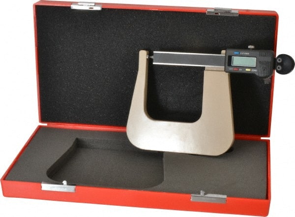 SPI - 0 to 2.5" Range, 0.0005" Resolution, Deep Throat, Electronic Outside Micrometer - 0.001" Accuracy, 3" Throat, Sliding Thimble, Carbide Face, Includes Case - Exact Tooling