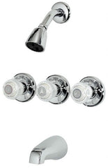 B&K Mueller - Concealed, Three Handle, Chrome Coated, Brass, Valve, Shower Head and Tub Faucet - Knob Handles, 8 Inch Mounting Centers, Acrylic Handles - Exact Tooling