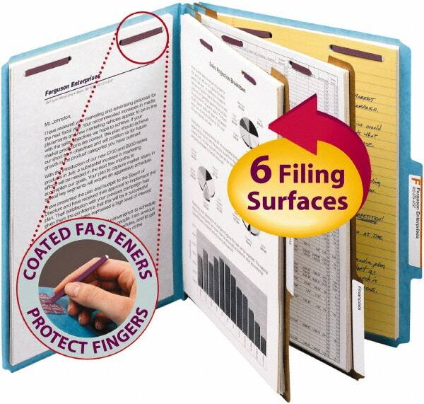 SMEAD - 8-1/2 x 11", Letter Size, Blue, Classification Folders with Top Tab Fastener - 2/5 Tab Cut Location - Exact Tooling