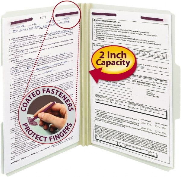 SMEAD - 8-1/2 x 14", Legal, Gray/Green, File Folders with Top Tab Fastener - 1/3 Tab Cut Location - Exact Tooling