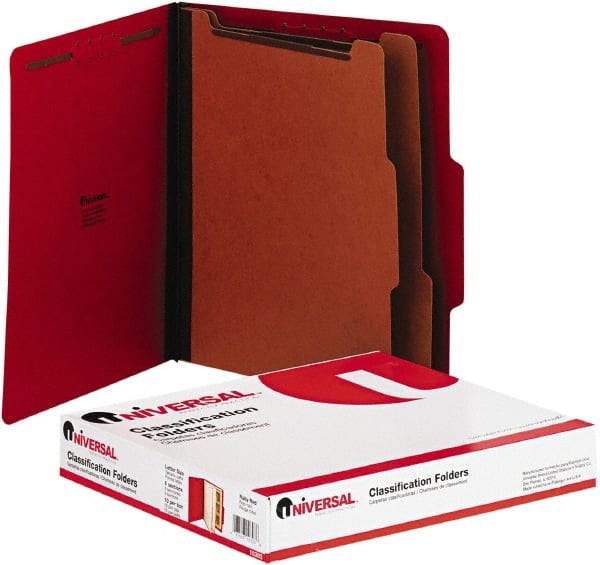 UNIVERSAL - 8-1/2 x 11", Letter Size, Red, Classification Folders with Top Tab Fastener - 2/5 Tab Cut Location - Exact Tooling