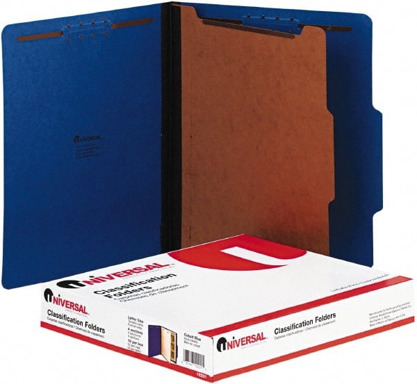 UNIVERSAL - 8-1/2 x 11", Letter Size, Blue, Classification Folders with Top Tab Fastener - 2/5 Tab Cut Location - Exact Tooling
