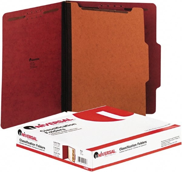 UNIVERSAL - 8-1/2 x 11", Letter Size, Red, Classification Folders with Top Tab Fastener - 2/5 Tab Cut Location - Exact Tooling