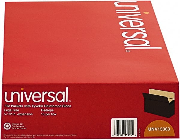 UNIVERSAL - 8-1/2 x 14", Legal, Red, Expandable File Folders with Drop Front & Top Tab Pocket - Straight Tab Cut Location - Exact Tooling