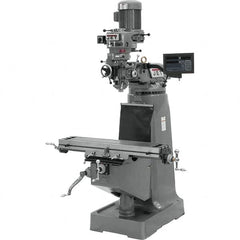 Jet - 9" Table Width x 42" Table Length, Variable Speed Pulley Control, 3 Phase Knee Milling Machine - R8 Spindle Taper, 2 hp - Exact Tooling