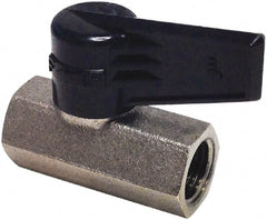 Legris - 1/4" Pipe, Female Port, Nickel Plated Brass Miniature Ball Valve - Inline - One Way Flow, FBSPP x FBSPP Ends, Wedge Handle, 174 WOG - Exact Tooling