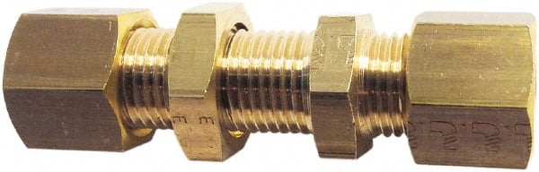 Legris - 12mm OD, Brass Bulkhead Union - 145 Max Working psi, Comp x Comp Ends - Exact Tooling