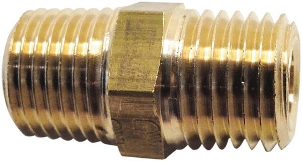 Legris - 3/8 x 1/8 Male Thread, Brass Industrial Pipe Hex Nipple - MBSPT, 1,450 psi - Exact Tooling