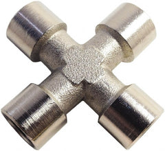 Legris - 3/8 Female Thread, Nickel Plated Brass Industrial Pipe Female Cross - FBSPP, 870 psi - Exact Tooling