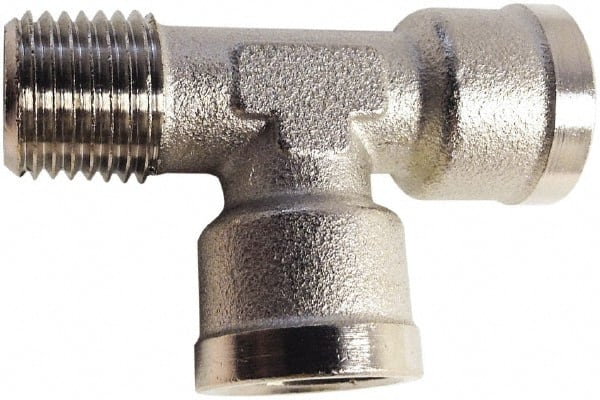 Legris - 1/8 Male Thread x 1/8 Female Thread, Nickel Plated Brass Industrial Pipe Street Tee - MBSPT x FBSPP, 870 psi - Exact Tooling