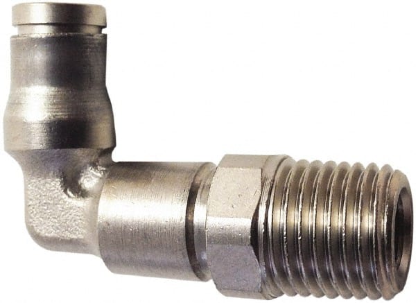 Legris - 6mm Outside Diam, 1/4 BSPT, Nickel Plated Brass Push-to-Connect Tube Extended Male Elbow - 435 Max psi, Tube to Male BSPT Connection, FKM O-Ring - Exact Tooling