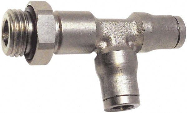 Legris - 6mm Outside Diam, 1/4 BSPP, Nickel Plated Brass Push-to-Connect Tube Male Run Tee - 435 Max psi, Tube to Male BSPP Connection, FKM O-Ring - Exact Tooling