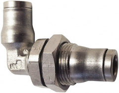 Legris - 12mm Outside Diam, Nickel Plated Brass Push-to-Connect Tube Bulkhead Union Elbow - 435 Max psi, Tube to Tube Connection, FKM O-Ring - Exact Tooling