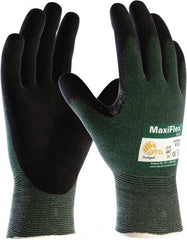 ATG - Size M (8), ANSI Cut Lvl A2, Puncture Lvl 1, Abrasion Lvl 4, Micro-Foam Nitrile Coated Nylon/Spandex Cut & Puncture Resistant Gloves - Palm Coated, Knit Wrist, Green/Black, Paired - Exact Tooling