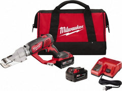 Milwaukee Tool - 3,000 SPM, 18 Volt, Inline Handle, Handheld Cordless Shear - 18 Gauge (Mild Steel) Cutting Capacity - Exact Tooling