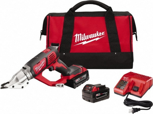 Milwaukee Tool - 3,000 SPM, 18 Volt, Inline Handle, Handheld Cordless Shear - 18 Gauge (Mild Steel) Cutting Capacity - Exact Tooling