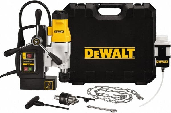 DeWALT - 1/2" Chuck, 4.375" Travel, Portable Magnetic Drill Press - 300 & 450 RPM, 10 Amps, 1100 Watts, 120 Volts, 8' Cord Length - Exact Tooling