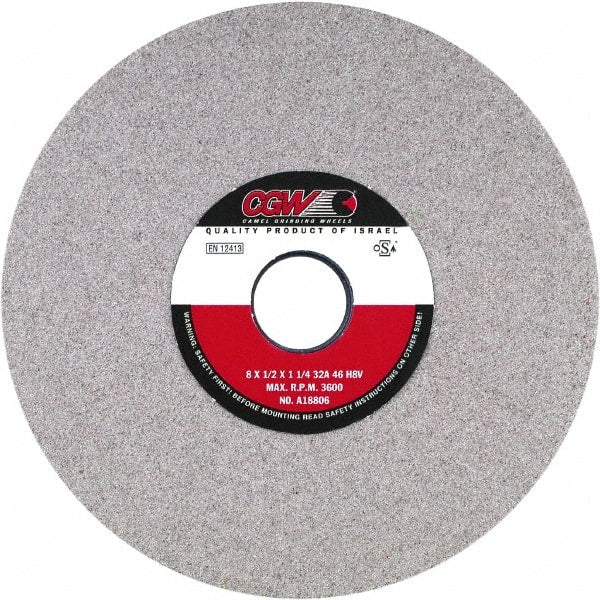 Camel Grinding Wheels - 12" Diam x 5" Hole x 1" Thick, J Hardness, 46 Grit Surface Grinding Wheel - Aluminum Oxide, Type 1, Medium Grade, Vitrified Bond, No Recess - Exact Tooling