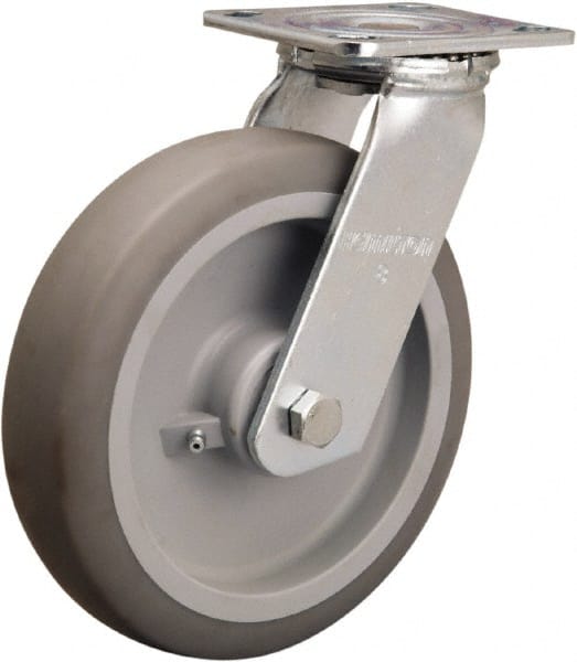 Hamilton - 8" Diam x 2" Wide x 9-1/2" OAH Top Plate Mount Swivel Caster - Rubber Mold on Polyolefin, 500 Lb Capacity, Straight Roller Bearing, 4 x 4-1/2" Plate - Exact Tooling