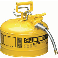 Justrite - Safety Dispensing Cans; Capacity: 2.5 Gal ; Material: Steel ; Color: Yellow ; Height (Decimal Inch): 12.000000 ; Diameter/Length (mm): 11.75 ; Approval Listing/Regulations: FM Approved; UL; ULC; TUV - Exact Tooling