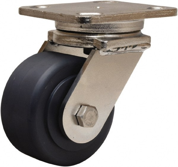 Hamilton - 4" Diam x 2" Wide x 5-5/8" OAH Top Plate Mount Swivel Caster - Nylon, 1,600 Lb Capacity, Stainless Steel Double Shielded Precision Ball Bearing, 4 x 5" Plate - Exact Tooling