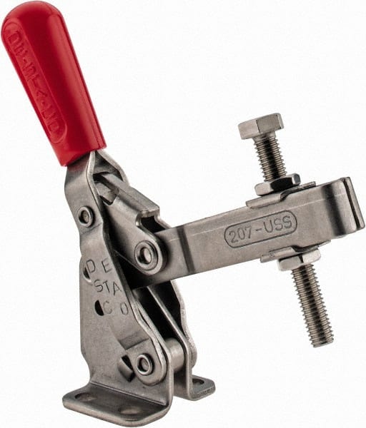 De-Sta-Co - 450 Lb Holding Capacity, Vertical Handle, Manual Hold Down Toggle Clamp - 57° Handle Movement, 99° Bar Opening, U-Bar, Flanged Base, Stainless Steel - Exact Tooling