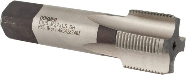DORMER - M27x1.50 Metric Fine 6H 4 Flute Bright Finish High Speed Steel Straight Flute Standard Hand Tap - Bottoming, Right Hand Thread, 90mm OAL, 22mm Thread Length, Oversize - Exact Tooling
