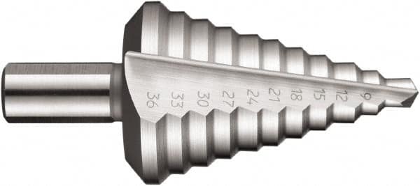 DORMER - 10 Hole Sizes, 9 to 36mm Hole Diam High Speed Steel Step Drill Bit - Exact Tooling