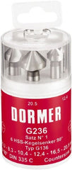 DORMER - 6 Piece, 1/4 to 0.8071" Head Diam, 90° Included Angle, Single End Countersink Set - Exact Tooling