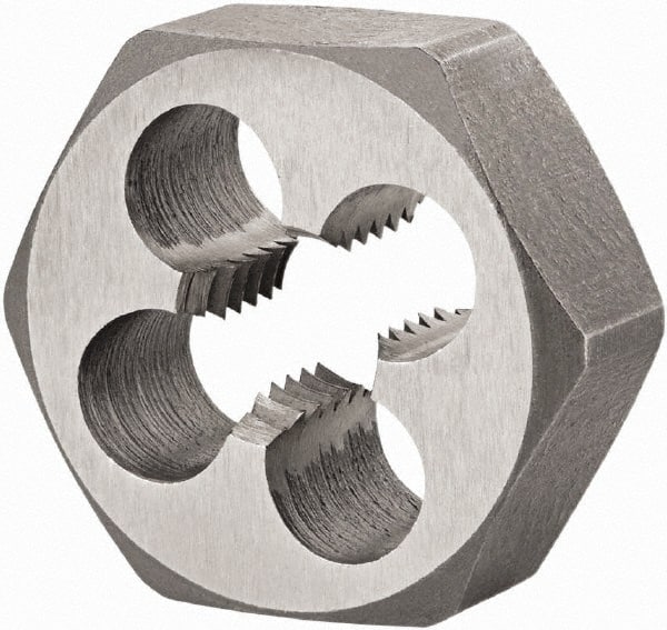 DORMER - M10x1.25 Metric Fine Thread, Right Hand Thread, Hex Rethreading Die - High Speed Steel, 3/8" Thick, Series F312 - Exact Tooling