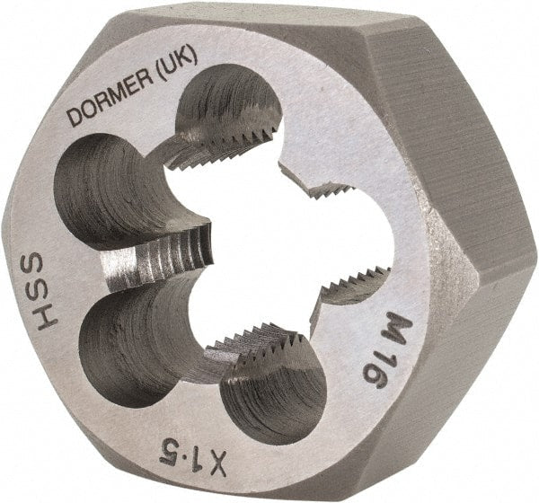 DORMER - M16x1.50 Metric Fine Thread, Right Hand Thread, Hex Rethreading Die - High Speed Steel, 5/8" Thick, Series F312 - Exact Tooling