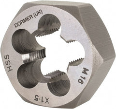 DORMER - M16x1.50 Metric Fine Thread, Right Hand Thread, Hex Rethreading Die - High Speed Steel, 5/8" Thick, Series F312 - Exact Tooling