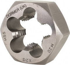 DORMER - M20x2.50 Metric Coarse Thread, Right Hand Thread, Hex Rethreading Die - High Speed Steel, 11/16" Thick, Series F302 - Exact Tooling