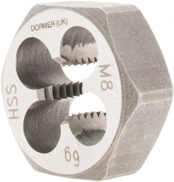 DORMER - M8x1.25 Metric Coarse Thread, Right Hand Thread, Hex Rethreading Die - High Speed Steel, Series F202 - Exact Tooling