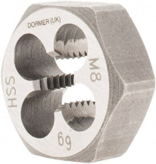 DORMER - M8x1.25 Metric Coarse Thread, Right Hand Thread, Hex Rethreading Die - High Speed Steel, Series F202 - Exact Tooling