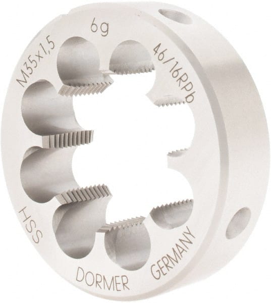 DORMER - M35x1.50 Metric Fine Thread, High Speed Steel Round Die - 18mm Thick, Right Hand Thread, Series F110 - Exact Tooling