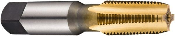 DORMER - 1 - 11-1/2 NPT Thread, 5 Flute Standard Pipe Tap - 115mm OAL, 43mm Thread Length, TiN Finish, High Speed Steel - Exact Tooling