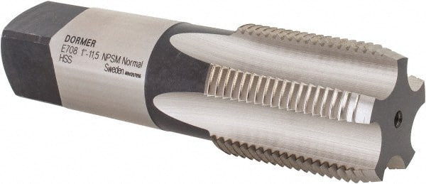 DORMER - 1 - 11-1/2 NPSM Thread, 5 Flute Standard Pipe Tap - 115mm OAL, 43mm Thread Length, Bright Finish, High Speed Steel - Exact Tooling