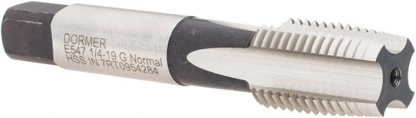 DORMER - 1/4-19" BSPP, 4 Flutes, Taper Chamfer, Bright Finish, High Speed Steel British Standard Pipe Tap - Series E547 - Exact Tooling