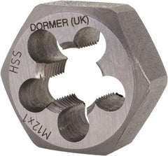 DORMER - M12x1.00 Metric Fine Thread, Right Hand Thread, Hex Rethreading Die - High Speed Steel, 7/16" Thick, Series F312 - Exact Tooling